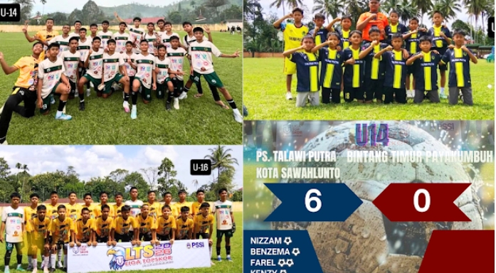  Talawi Putra Dominasi Pekan Pertama Pascavakum Liga TopSkor. Empat momen krusial yang merangkum kebangkitan tim muda Sawahlunto. U-14 yang menang 6-0 atas Bintang Timur dalam laga bersejarah dengan striker-kiper dadakan, U-16 yang pecah telor dengan keme